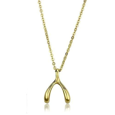 Women's Yellow Gold Stainless Steel Wishbone Necklace