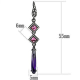 Purple Amethyst Crystal Dangle Earrings Black Plated Stainless Steel