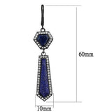 Women's Light Black Plated Stainless Steel Dangle Earrings with Blue Lapis Stones
