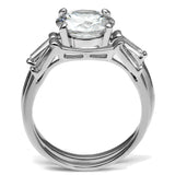 3.50 Ct Round and Baguette Cut CZ Wedding Ring Set in Stainless Steel
