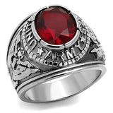 Men's United States Army Military Ring in Stainless Steel and a Red Stone