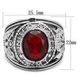 Men's United States Army Military Ring in Stainless Steel and a Red Stone