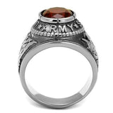 Men's United States Army Military Ring in Stainless Steel and a Red Stone