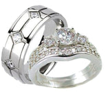 His & Hers 3 Piece Vintage Style Wedding Ring Set Sterling Silver & Titanium - Edwin Earls Jewelry