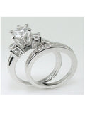 Solid Genuine 925 Sterling Silver Round Cut Three Stone Wedding Bridal Set - Edwin Earls Jewelry