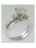 His Her Cz Sterling Silver Round Cut Three Stone Wedding Bridal Set Men's Titanium Wedding Band - Edwin Earls Jewelry