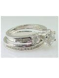 Solid Genuine 925 Sterling Silver Round Cut Three Stone Wedding Bridal Set - Edwin Earls Jewelry