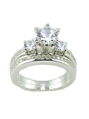 Solid Genuine 925 Sterling Silver Round Cut Three Stone Wedding Bridal Set