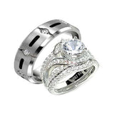 His Her 3.25ct Sterling Silver Halo Wedding Ring Set Men's Titanium Ring - Edwin Earls Jewelry
