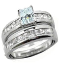 His Hers 3 Piece  Sterling Silver and Stainless Steel Cz Wedding Ring Set - Edwin Earls Jewelry