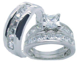 His Hers Sterling Silver Princess Cut Cz Wedding Ring Set - Edwin Earls Jewelry