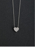 Micro Pave' Petite Cz Heart Necklace in Sterling Silver Platinum Plated - Edwin Earls Jewelry