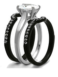 His Hers 4 Piece Black Stainless Steel & Titanium Matching Wedding Band Ring Set - Edwin Earls Jewelry