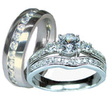 Her & His Sterling Silver and Stainless Steel Cz Wedding Ring Set - Edwin Earls Jewelry