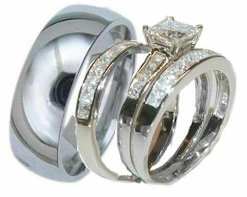 3 piece his and online hers wedding ring sets