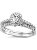 Women's 2 Piece Halo Diamond Cz Wedding Ring Set Sterling Silver - Edwin Earls Jewelry