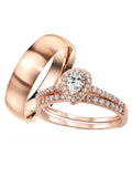 His Her Wedding Ring Set 3 Piece Engagement Rings Rose Gold Halo Cz Wedding Ring Set - Edwin Earls Jewelry