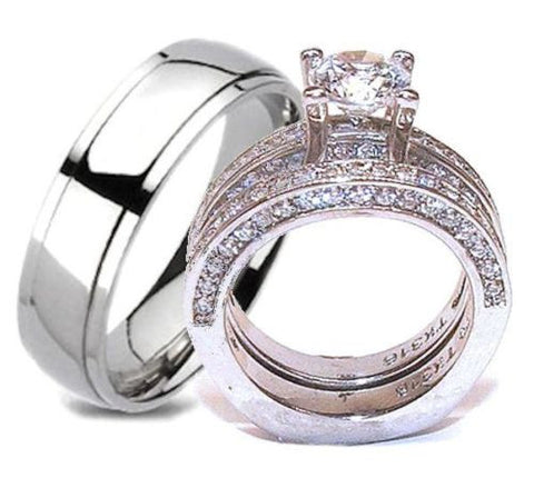 His & Hers Wedding Ring Set Stainless Steel & Titanium Wedding Ring Set - Edwin Earls Jewelry