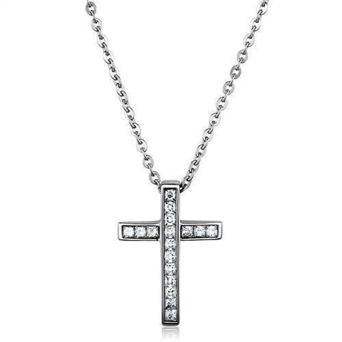 Women's Stainless Steel Cross CZ Necklace and Chain 18 Inches in Length