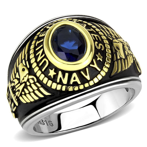 Men's Women's United States US Navy Ring Military Ring Blue Stone Stainless Steel