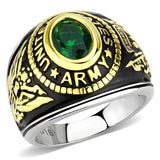 Women's United States US Army Ring Military Rings Emerald Green Synthetic Stone Stainless Steel