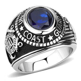 United States US Coast Guard Ring Military Rings Blue Stone Stainless Steel