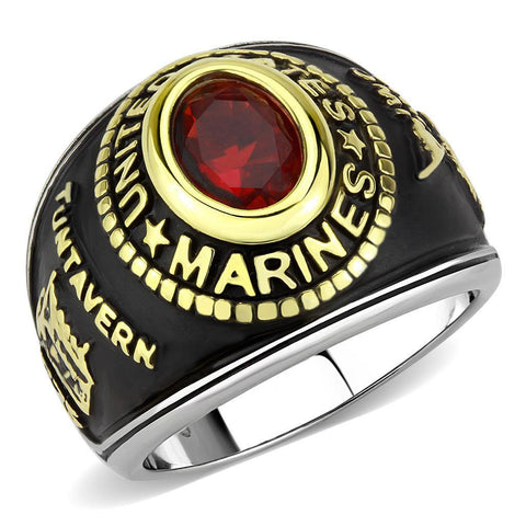 United States US Marines Ring Military Rings Red Synthetic Stone Black Stainless Steel