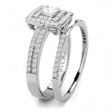 Women's Princess Cut Center Stone Double Halo Cz Stainless Steel Wedding Ring Set