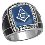 Men's Mason Masonic Freemason Stainless Steel Ring with Top Grade Clear Crystal Accents