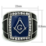 Men's Mason Masonic Freemason Stainless Steel Ring with Top Grade Clear Crystal Accents