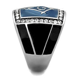 Men's Mason Masonic Freemason Stainless Steel Ring with Top Grade Clear Crystal Accents