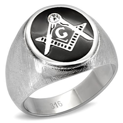 Men's Masonic Lodge Free Mason Ring in Black and Stainless Steel