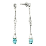 Women's Dangle Earrings with London Blue and Clear CZ Stones in Sterling Silver