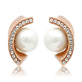 Women's Rose Gold Plated Stainless Steel Post Earrings with Synthetic Pearls in White - Classic and Elegant Accessory