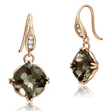 Women's Smoky Quartz Rose Gold Plated Dangle Hook Earrings