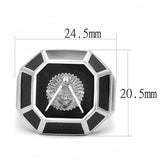 Men Mason Lodge Masonic Ring in Stainless Steel with Black Accents