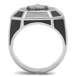Men Mason Lodge Masonic Ring in Stainless Steel with Black Accents