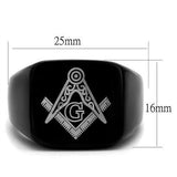 Men's Masonic Lodge Free Mason Ring in Black Plated Stainless Steel
