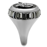 Men's Masonic Mason Lodge Ring in Stainless Steel with Black Emerald Cut Crystal Stones