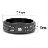 Men's Light Black Plated Stainless Steel Wedding Band Ring with AAA Grade CZ