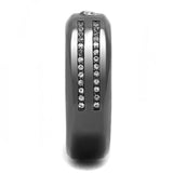 Men's Light Black Plated Stainless Steel Wedding Band Ring with AAA Grade CZ