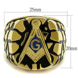 Men's Mason Cobblestone Design Masonic Freemason Ring Stainless Steel with Yellow Gold Plating