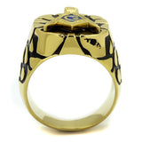 Men's Mason Cobblestone Design Masonic Freemason Ring Stainless Steel with Yellow Gold Plating