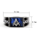 Men's Blue Agate Masonic Lodge FreeMason Ring in Black Stainless Steel