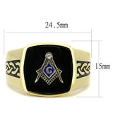 Men's Black Masonic Lodge FreeMason Ring in Yellow Gold Plated Stainless Steel