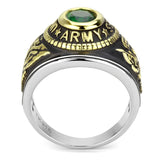 Women's United States US Army Ring Military Rings Emerald Green Synthetic Stone Stainless Steel