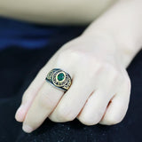 Women's United States US Army Ring Military Rings Emerald Green Synthetic Stone Stainless Steel