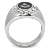 Mens Halo Masonic Lodge Mason's Ring in Stainless Steel with Crystal Accent Stones