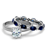 Women's 2 Piece Blue and Clear CZ Wedding Ring Set in Stainless Steel