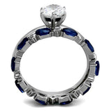 Women's 2 Piece Blue and Clear CZ Wedding Ring Set in Stainless Steel